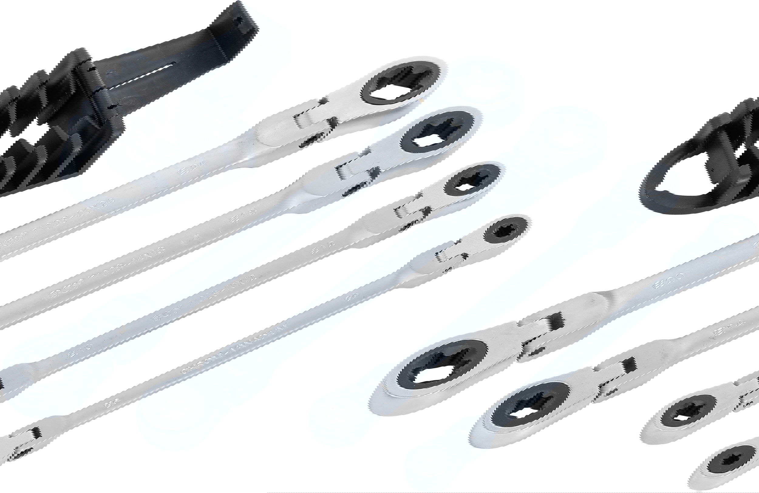 BGS Technic 9-71028 csuklós-racsnis csillagkulcs készlet, E-torx (belső torx), 4 részes termék fő termékképe