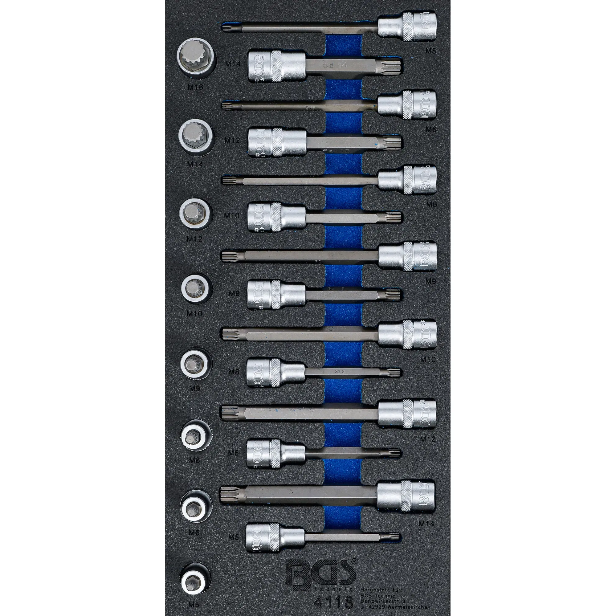 BGS Technic 9-4118 1/2"-os rátűzőkulcs készlet, XZN, M5-M16, EVA tálcás, 22 részes termék fő termékképe