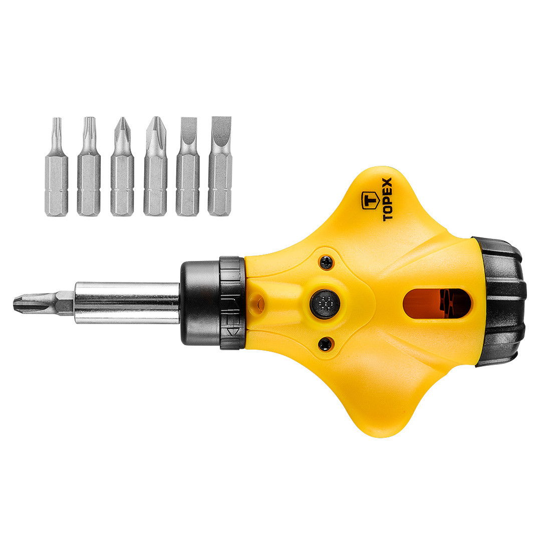 Topex 39D891 csavarhúzó bitkészlet markolattal, CrV acél, 1/4", 8 részes termék fő termékképe