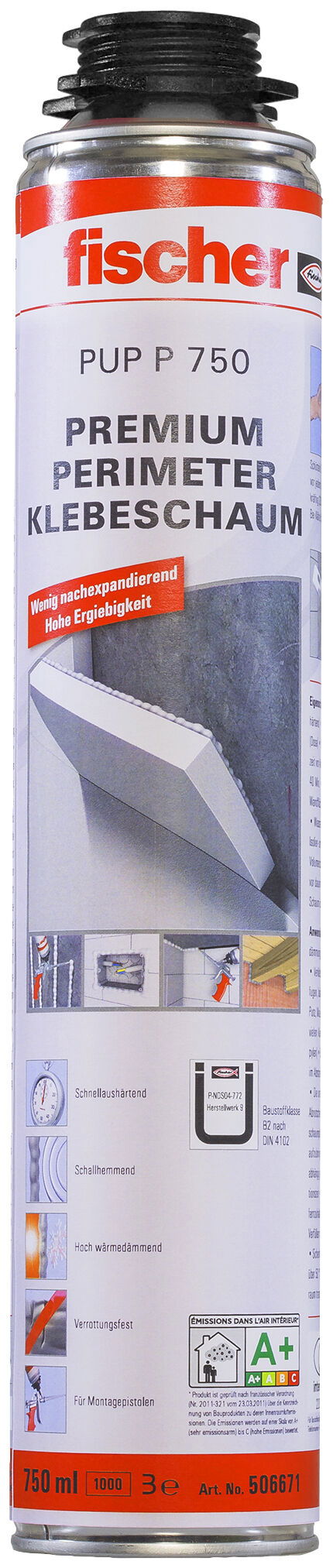 Fischer PUP P 750 G B2 polisztirol ragasztó, betonszürke, 750 ml termék fő termékképe